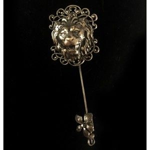 Vintage Miriam Haskell Silver Lion Head Stick Pin